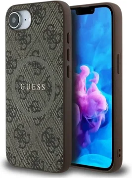 Guess iPhone 17e / 16e Hoesje MagSafe Hard Case 4G Monogram Logo Bruin