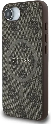 Guess iPhone 17e / 16e Hoesje MagSafe Hard Case 4G Monogram Logo Bruin afbeelding 2