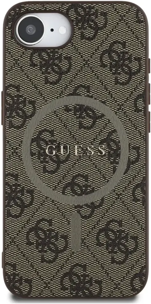 Guess iPhone 17e / 16e Hoesje MagSafe Hard Case 4G Monogram Logo Bruin afbeelding 3