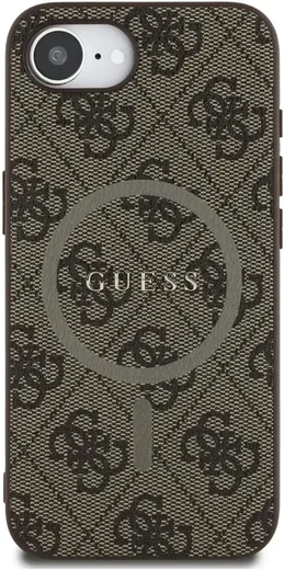Guess iPhone 17e / 16e Hoesje MagSafe Hard Case 4G Monogram Logo Bruin afbeelding 3
