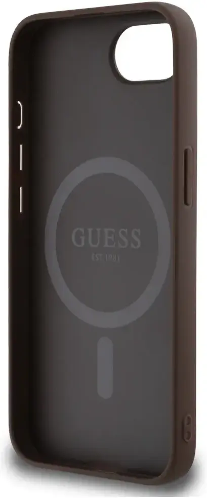 Guess iPhone 17e / 16e Hoesje MagSafe Hard Case 4G Monogram Logo Bruin afbeelding 7