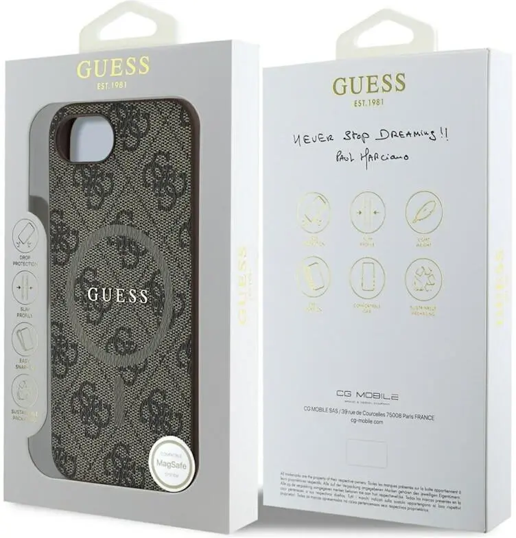 Guess iPhone 17e / 16e Hoesje MagSafe Hard Case 4G Monogram Logo Bruin afbeelding 8