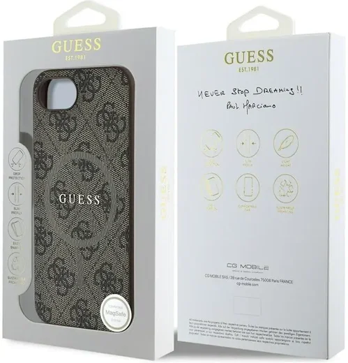 Guess iPhone 17e / 16e Hoesje MagSafe Hard Case 4G Monogram Logo Bruin afbeelding 8