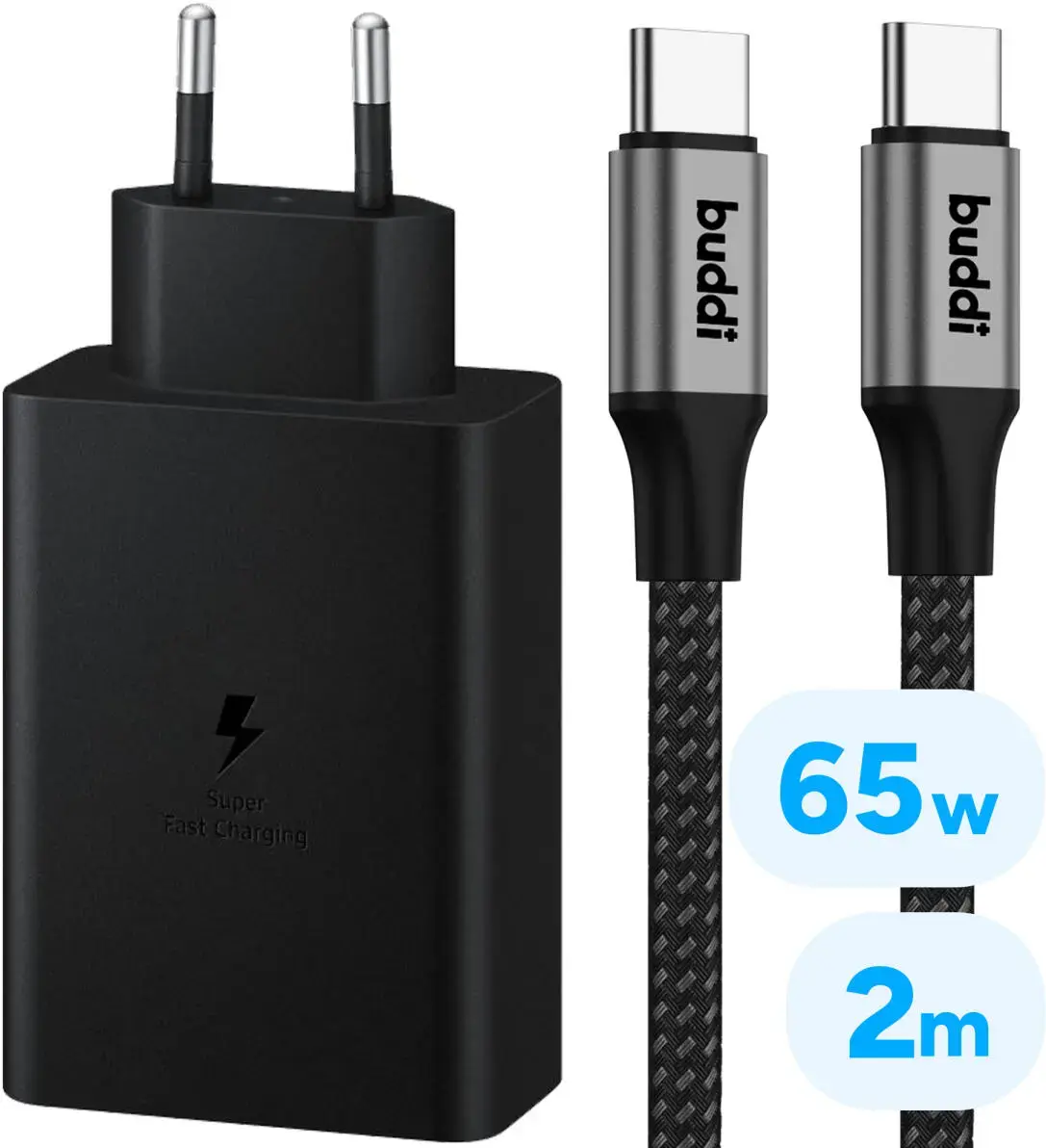 Samsung 65W Power Adapter - Fast Charge USB - C - Buddi Flex C naar C kabel 100W afbeelding 1