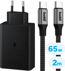 Originele Samsung 65W Power Adapter met 100W Buddi Flex USB-C kabel 2M Zwart afbeelding