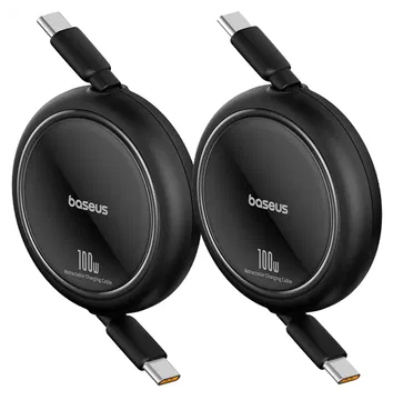Baseus Free2Pull Oprolbare USB-C Kabel 100W Power Delivery 2M Zwart (2-Pack)