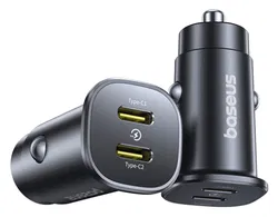 Baseus GoTrip 30W PD Autolader Duo USB-C Poort met Snelladen Zwart afbeelding