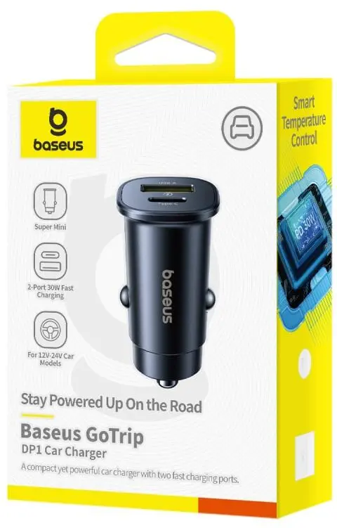 Baseus GoTrip 30W PD Autolader USB-A + USB-C Poort met Snelladen Zwart afbeelding 13