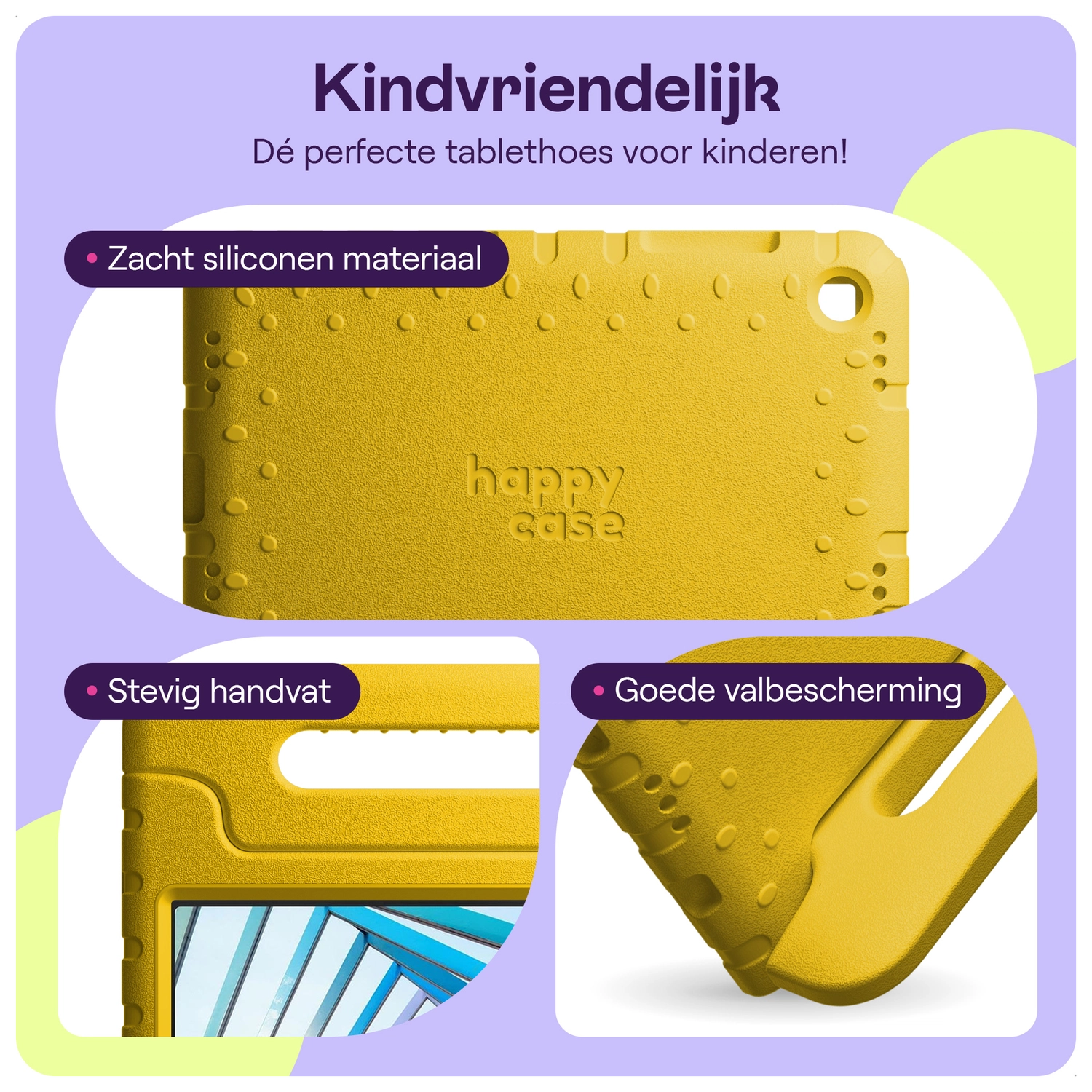 HappyCase Lenovo Tab M10 Gen 4 (2025) Kinder Tablethoes met Handvat Geel afbeelding 2