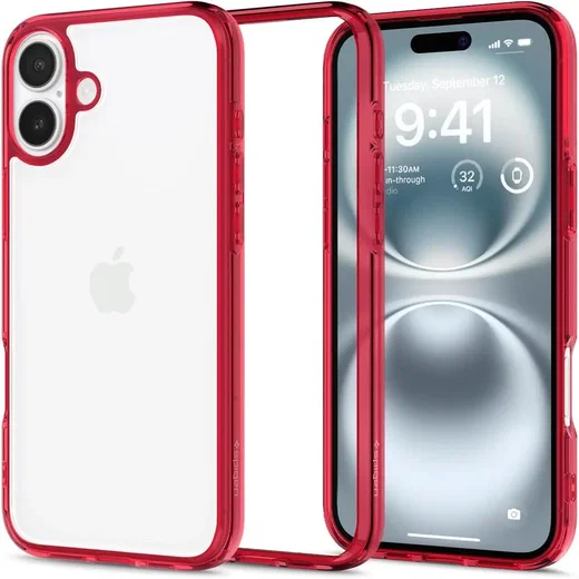 Spigen Ultra Hybrid Apple iPhone 16 Hoesje Back Cover Transparant Rood afbeelding 1