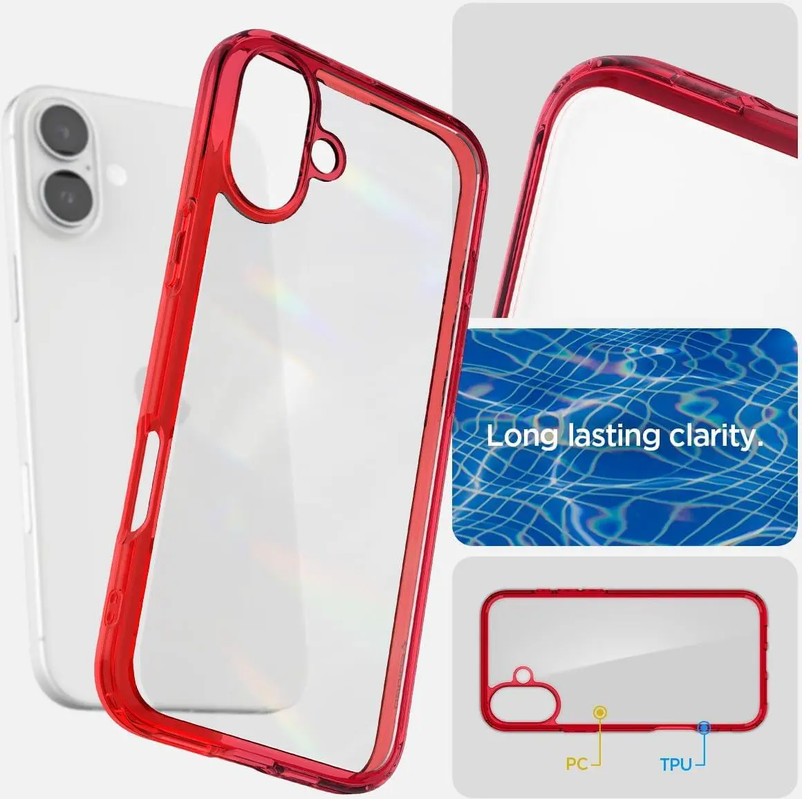 Spigen Ultra Hybrid Apple iPhone 16 Hoesje Back Cover Transparant Rood afbeelding 4