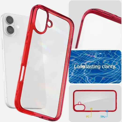 Spigen Ultra Hybrid Apple iPhone 16 Hoesje Back Cover Transparant Rood afbeelding 4