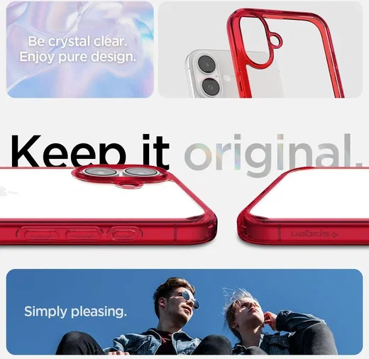 Spigen Ultra Hybrid Apple iPhone 16 Hoesje Back Cover Transparant Rood afbeelding 5
