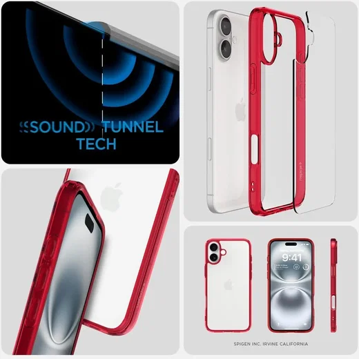 Spigen Ultra Hybrid Apple iPhone 16 Hoesje Back Cover Transparant Rood afbeelding 6