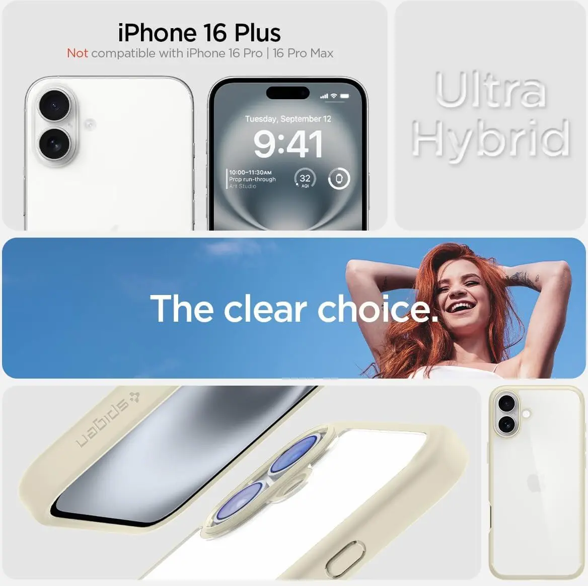 Spigen Ultra Hybrid Apple iPhone 16 Plus Hoesje Back Cover Beige afbeelding 4