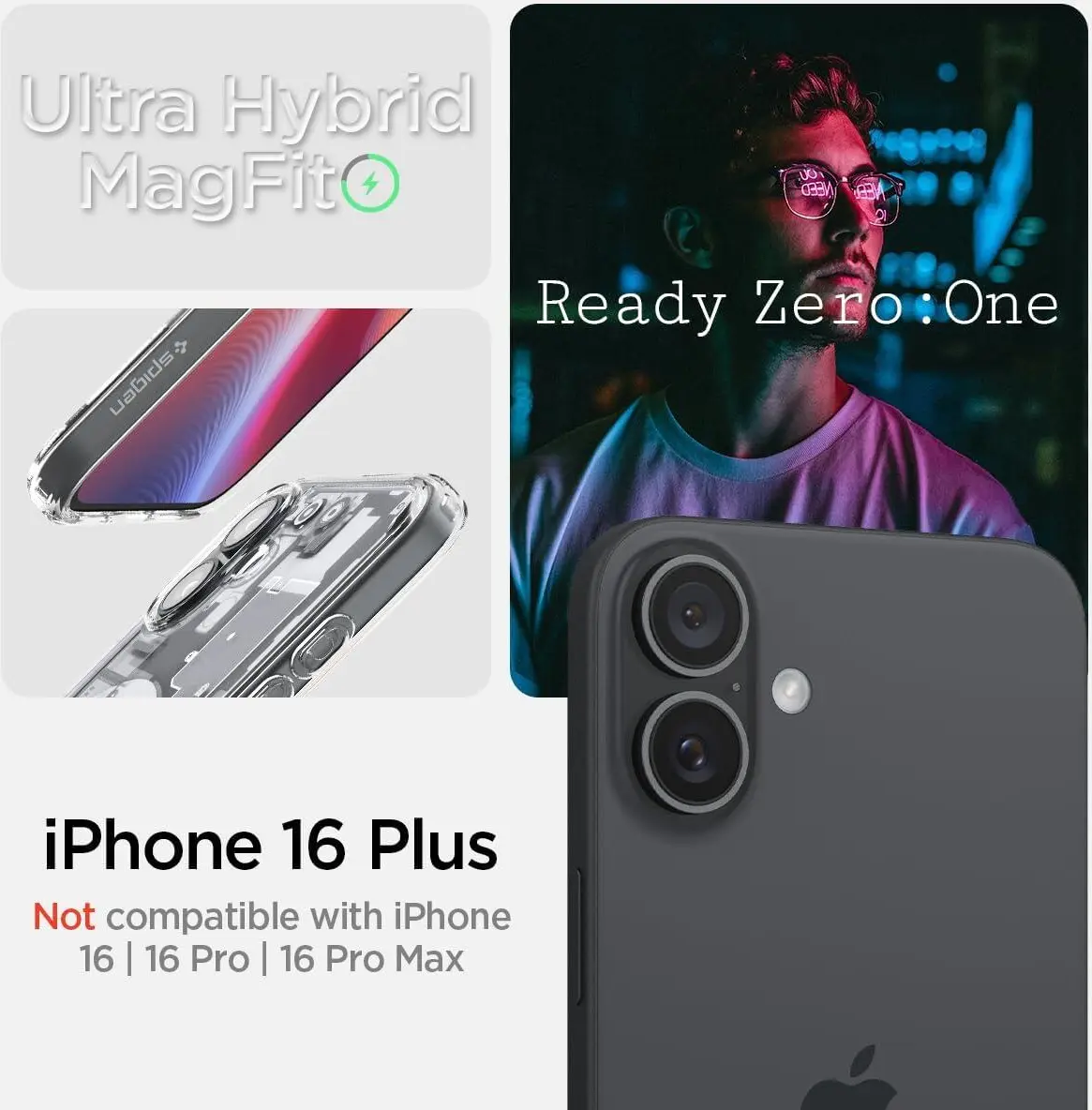 Spigen Ultra Hybrid MagFit Apple iPhone 16 Plus Hoesje MagSafe Zero One Wit afbeelding 2