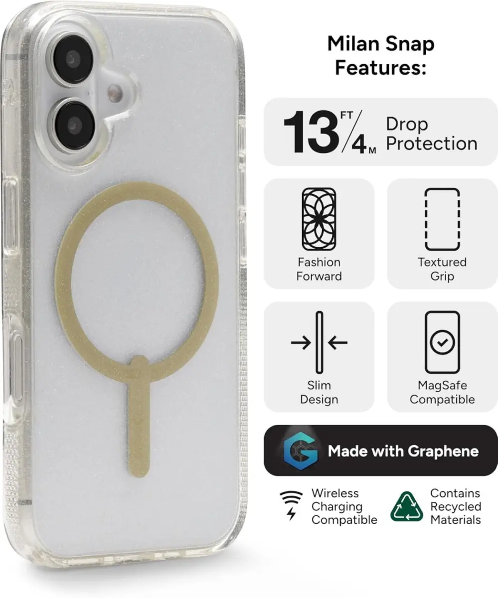 ZAGG Milan Snap Apple iPhone 16 Hoesje MagSafe Back Cover Goud Glitter afbeelding 3