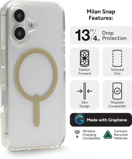 ZAGG Milan Snap Apple iPhone 16 Hoesje MagSafe Back Cover Goud Glitter afbeelding 3