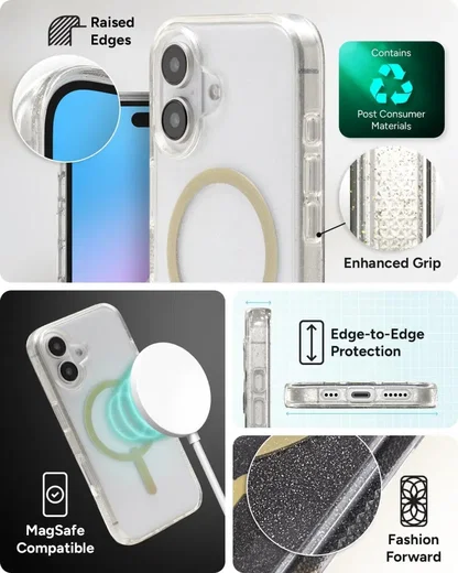 ZAGG Milan Snap Apple iPhone 16 Hoesje MagSafe Back Cover Goud Glitter afbeelding 4