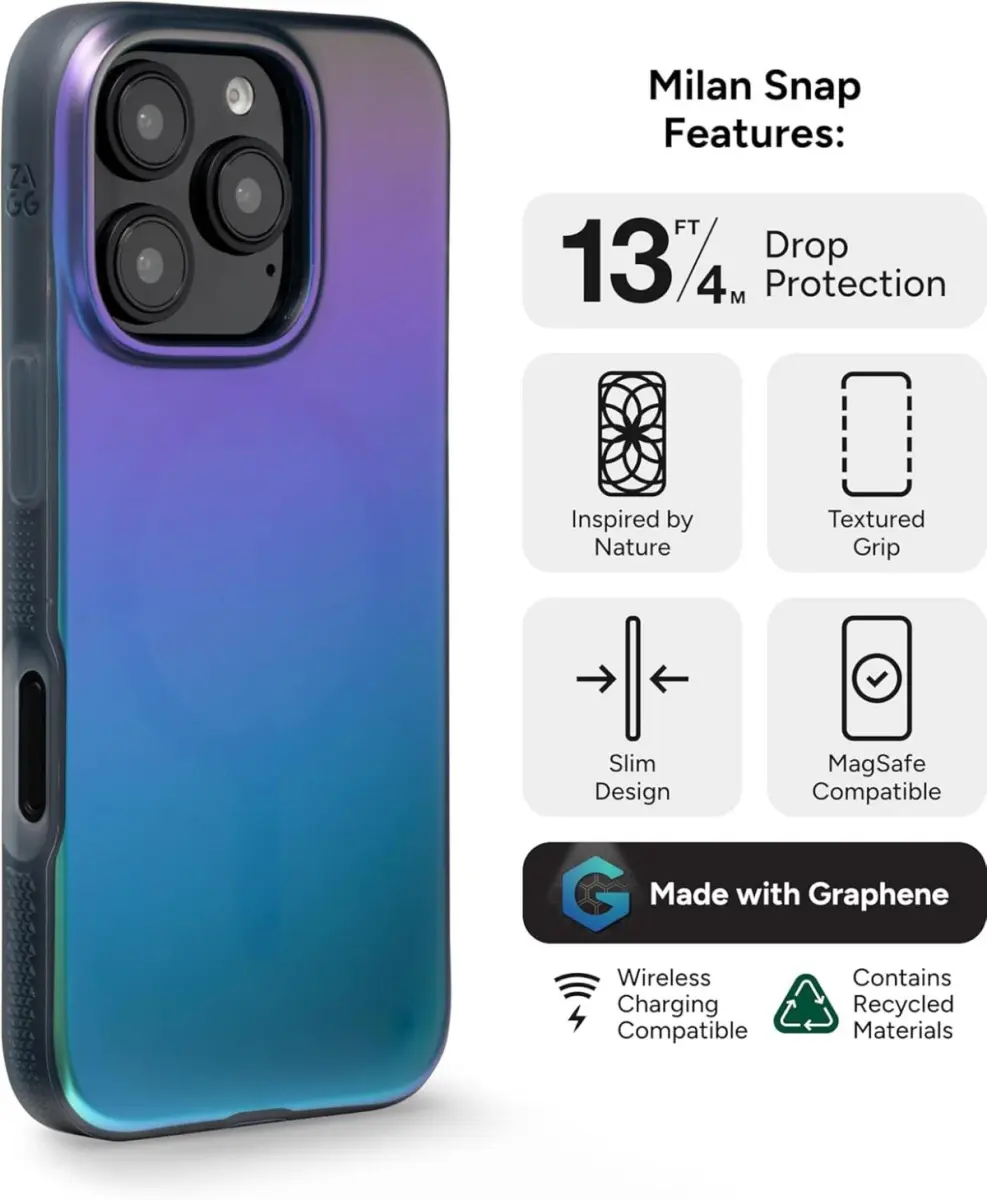 ZAGG Milan Snap iPhone 16 Pro Hoesje MagSafe Back Cover Groen Paars afbeelding 2