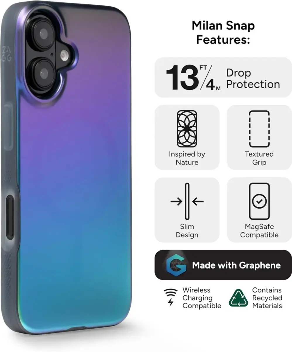 ZAGG Milan Snap Apple iPhone 16 Hoesje MagSafe Back Cover Groen Paars afbeelding 2