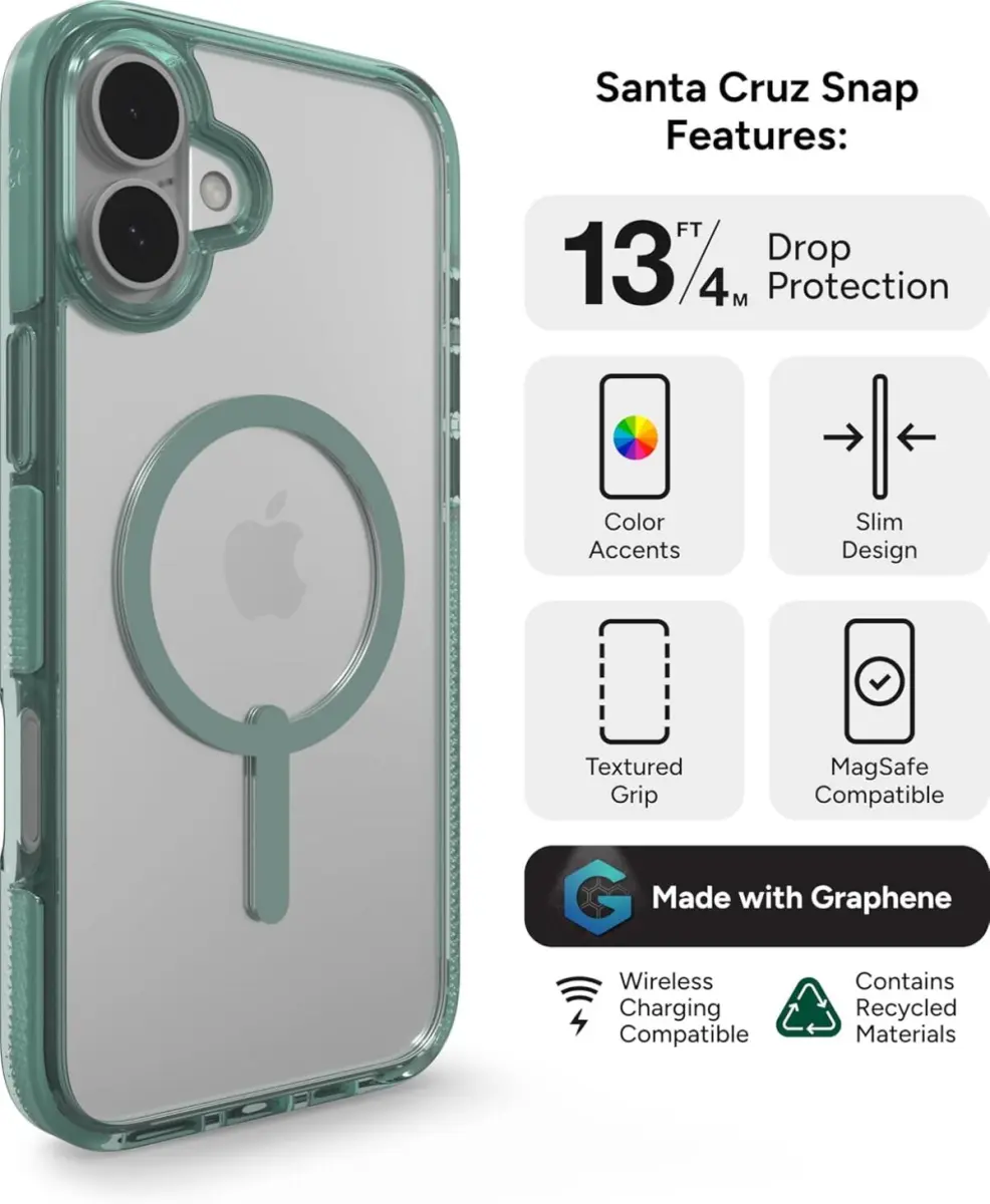 ZAGG Santa Cruz Snap Apple iPhone 16 Plus Hoesje MagSafe Back Cover Groen afbeelding 2