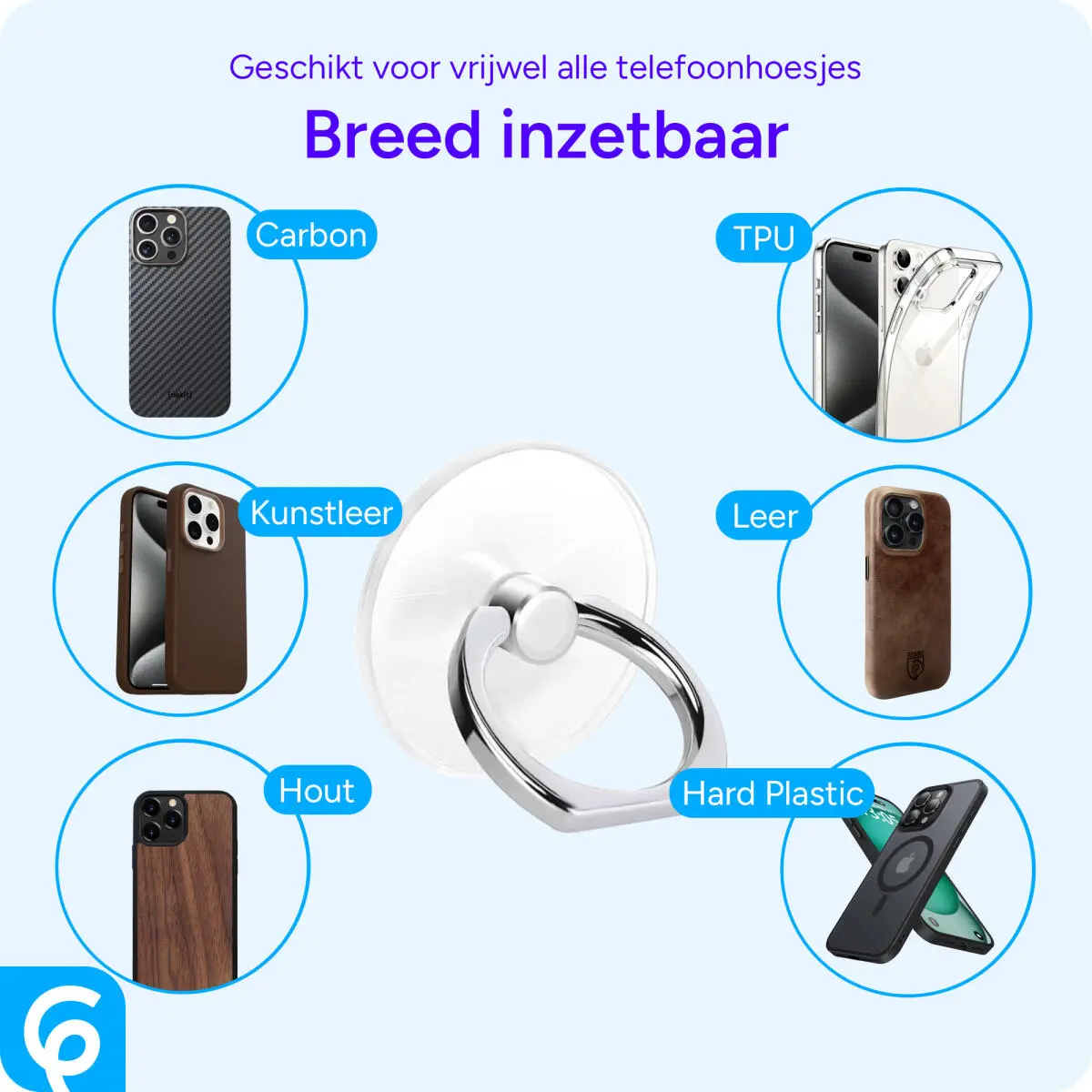 Universele Telefoon Ring Houder 360° Draaibaar Achterkant Telefoon Zilver afbeelding 2