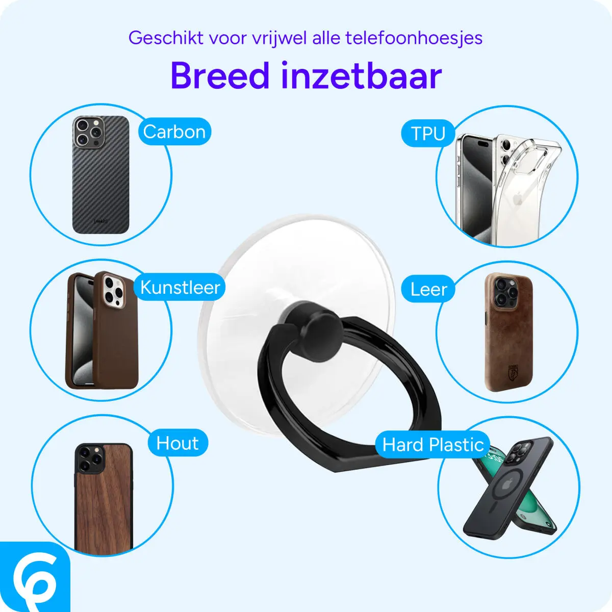 Universele Telefoon Ring Houder 360° Draaibaar Achterkant Telefoon Zwart afbeelding 2