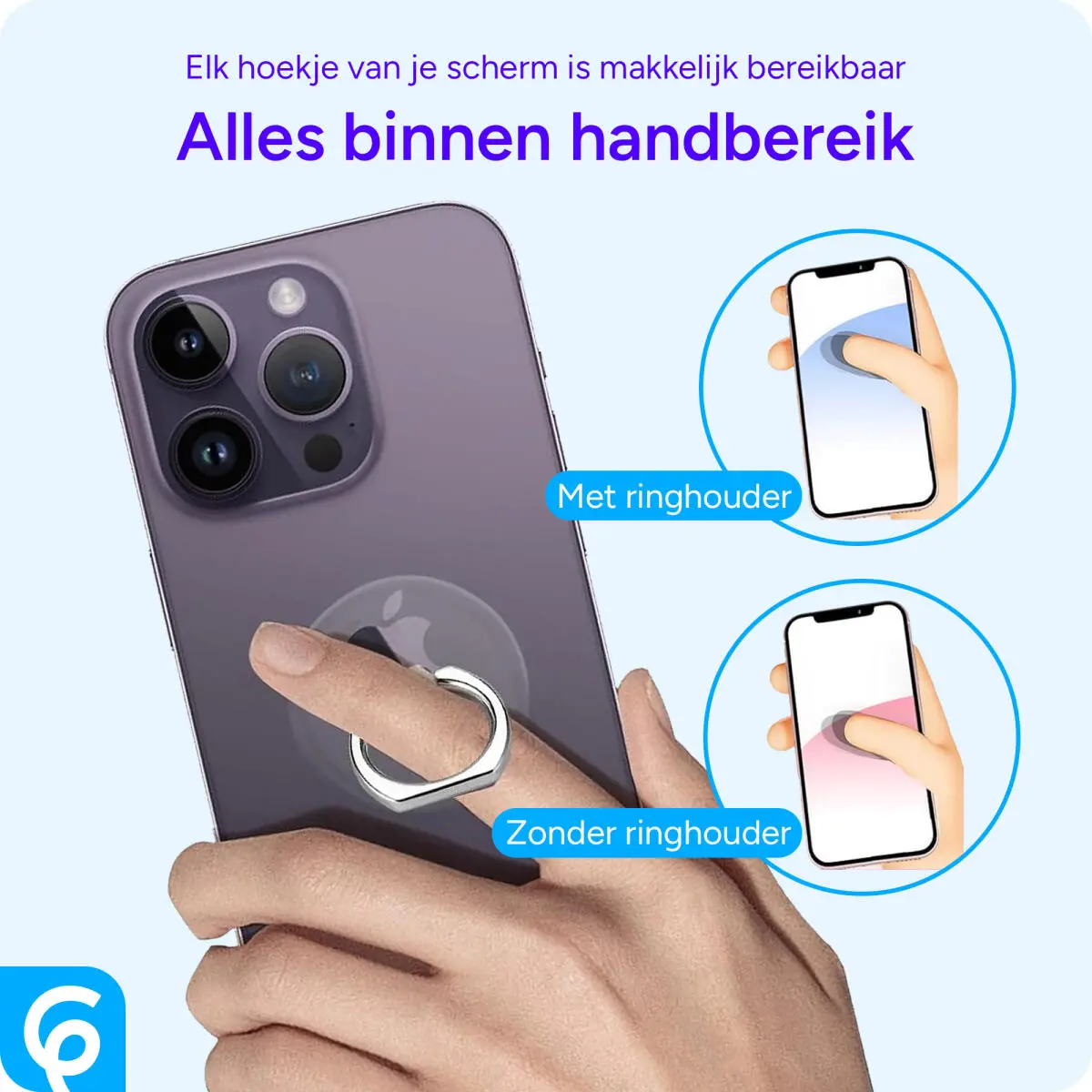 Universele Telefoon Ring Houder 360° Draaibaar Achterkant Telefoon Zwart afbeelding 5