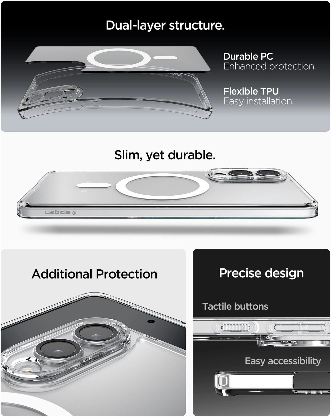 Spigen Ultra Hybrid MagFit Samsung Galaxy S25 Edge Hoesje MagSafe Clear Wit afbeelding 2
