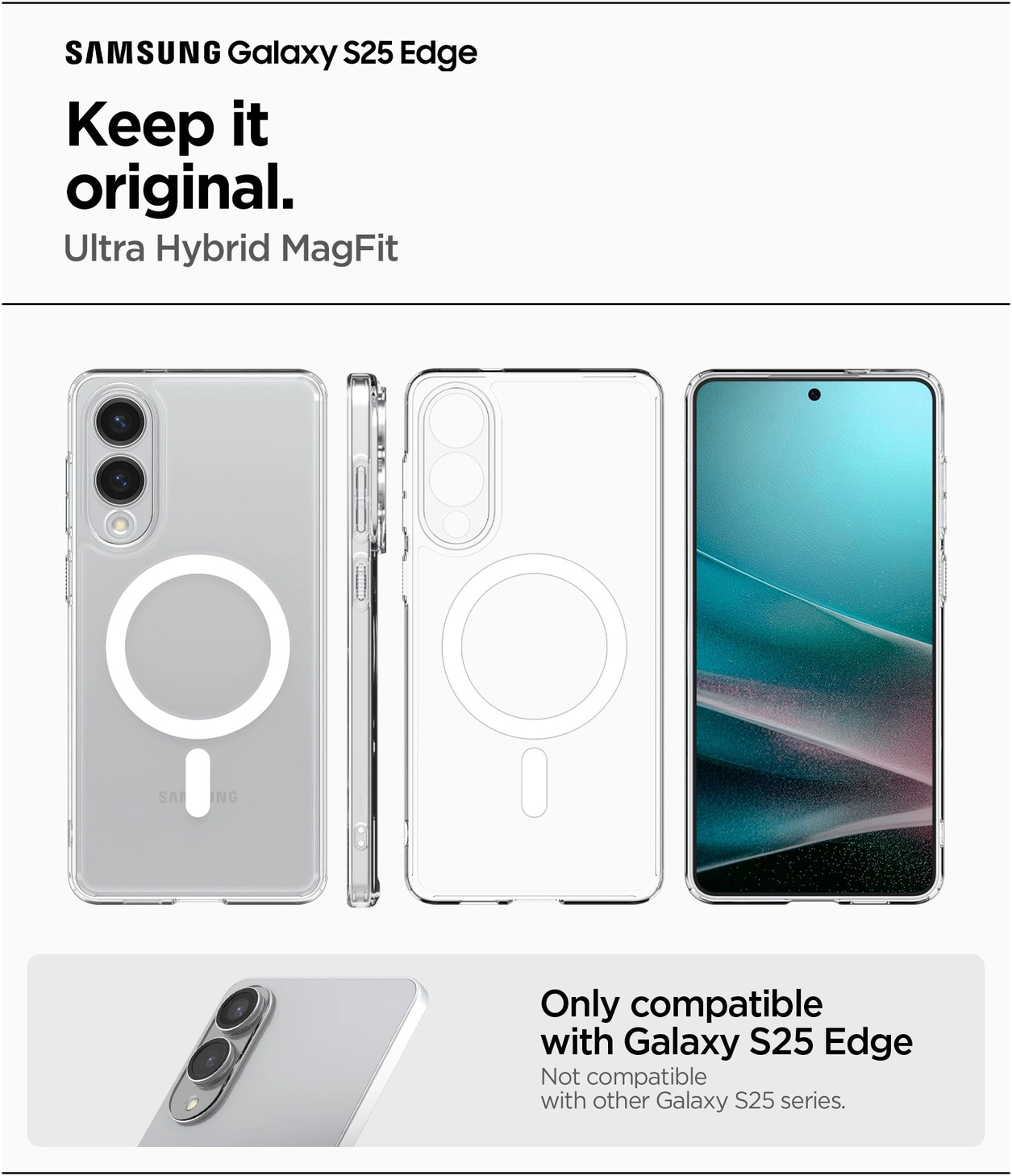 Spigen Ultra Hybrid MagFit Samsung Galaxy S25 Edge Hoesje MagSafe Clear Wit afbeelding 3