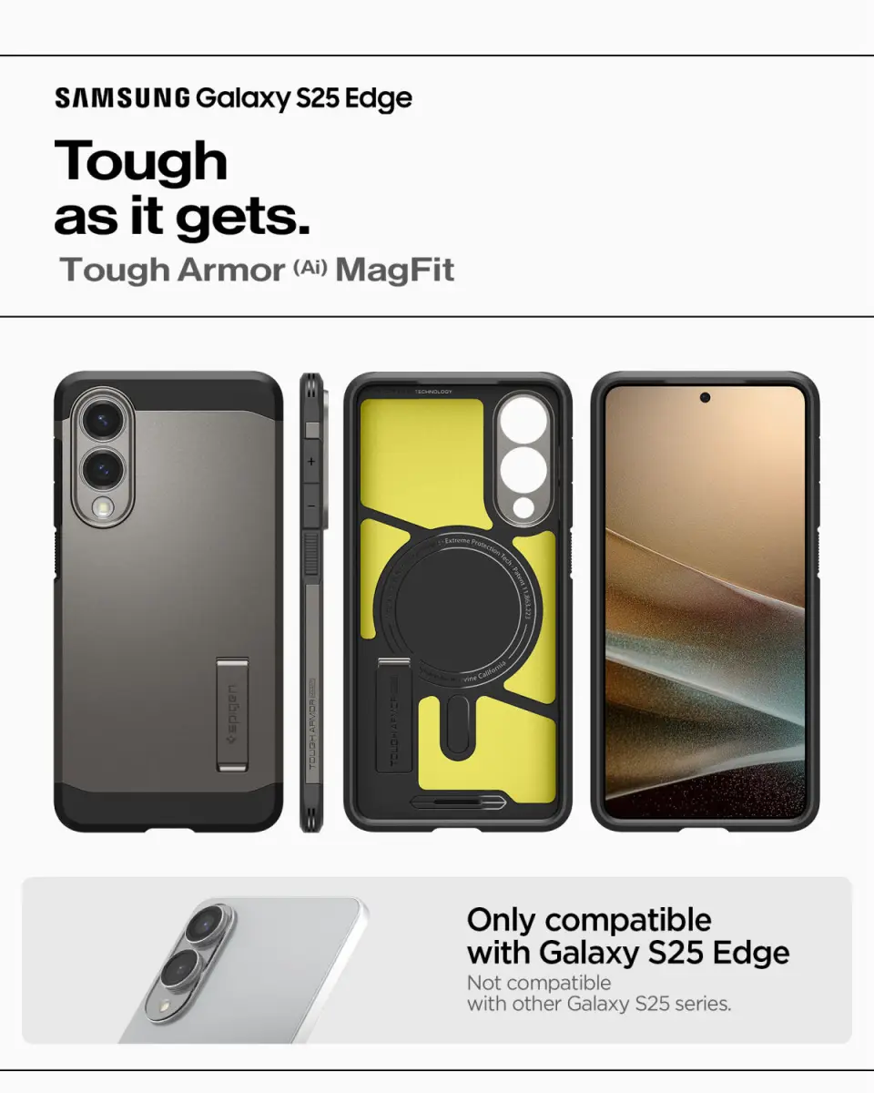 Spigen Tough Armor Samsung Galaxy S25 Edge Hoesje MagSafe Back Cover Gunmetal afbeelding 7