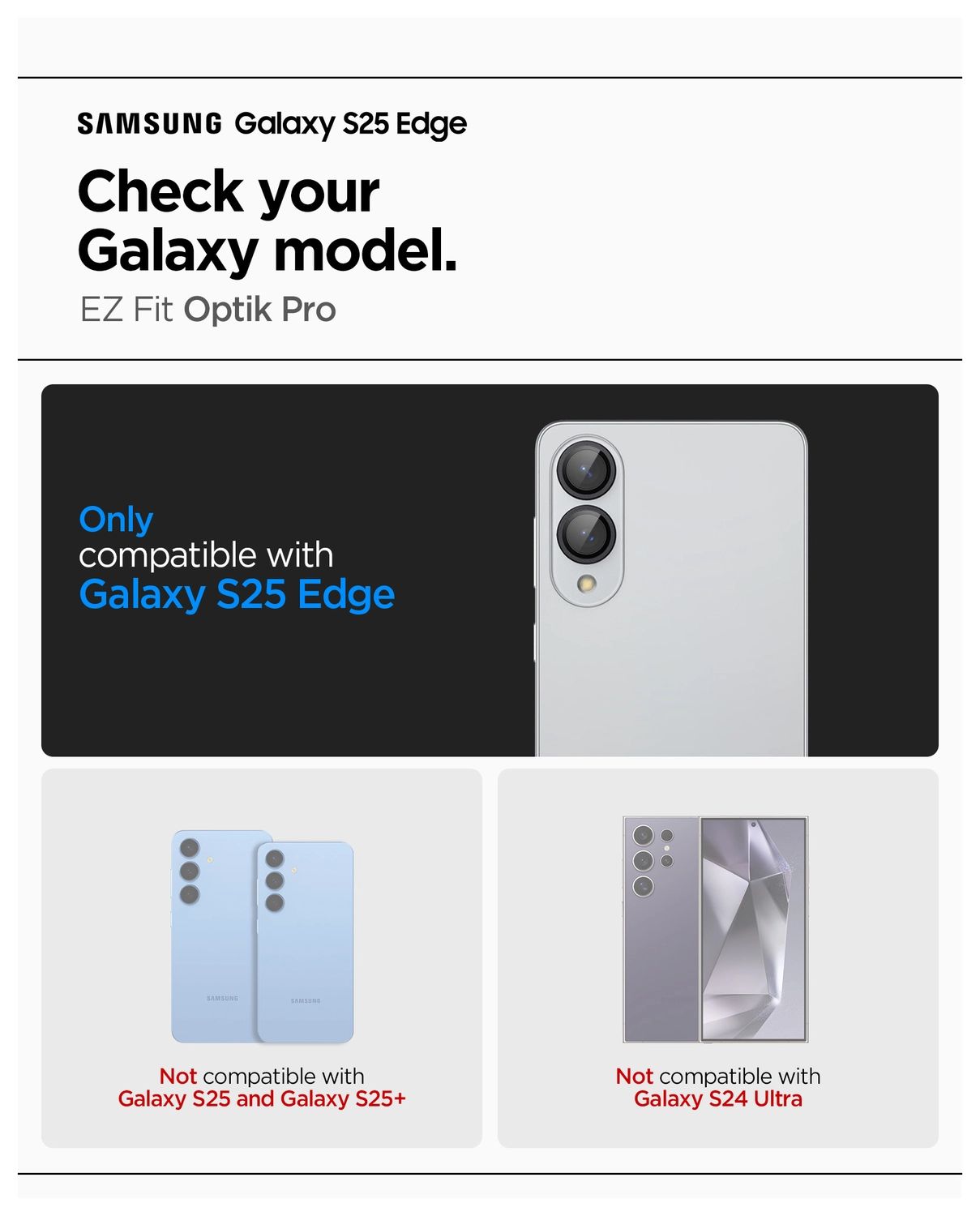 Spigen Optik Pro HD Samsung Galaxy S25 Edge Camera Lens Protector Zwart 2-Pack afbeelding 3