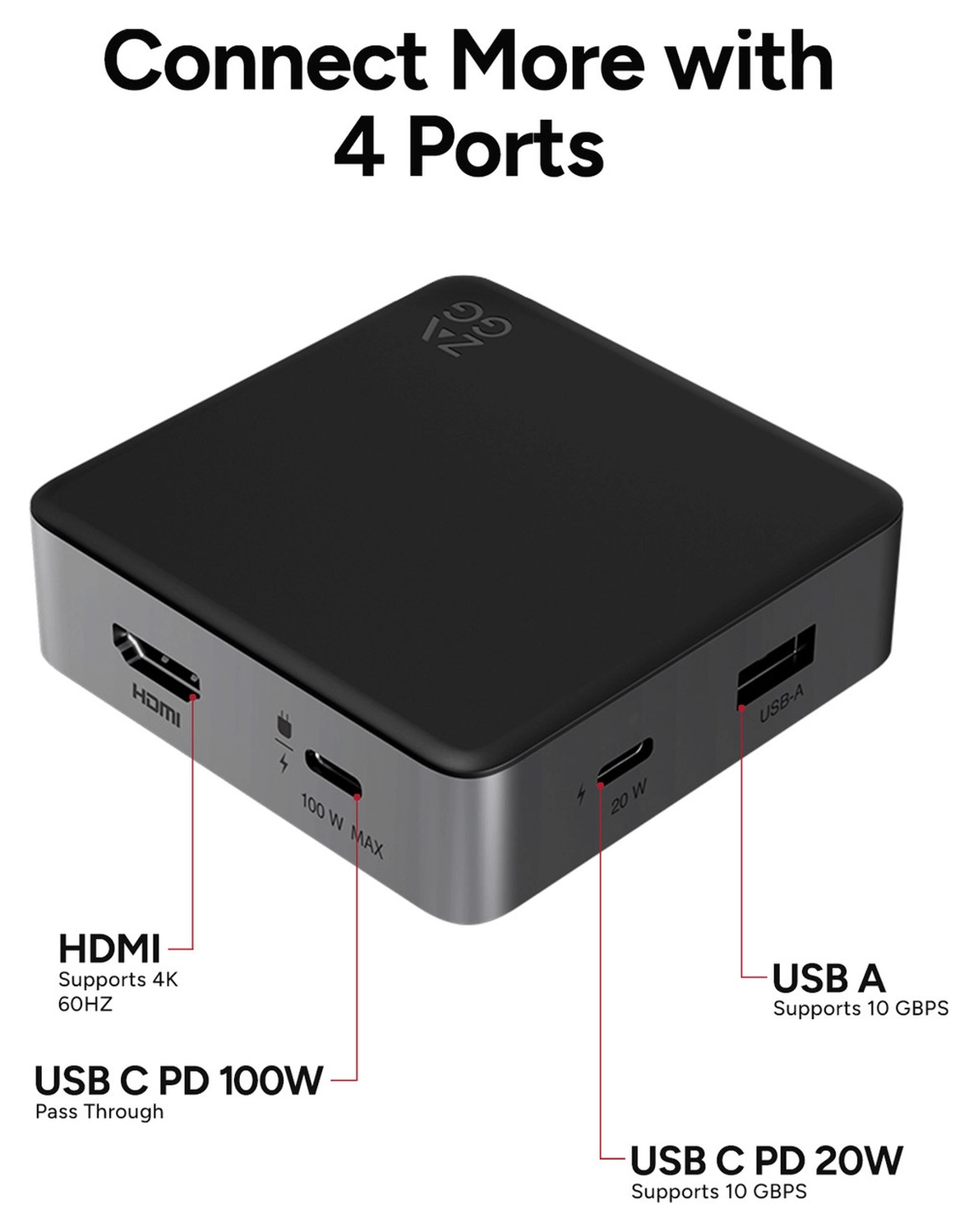 ZAGG 4-Ports USB-C Hub met 15W Draadloos Opladen/100W USB-C PD/4K HDMI/USB-A afbeelding 3