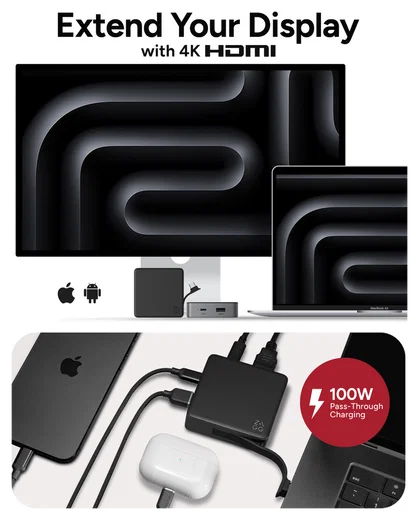 ZAGG 4-Ports USB-C Hub met 15W Draadloos Opladen/100W USB-C PD/4K HDMI/USB-A afbeelding 5