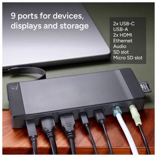 ZAGG 9-Port Hub 100W USB-C Docking Station voor Laptop, MacBook en Tablet afbeelding 2