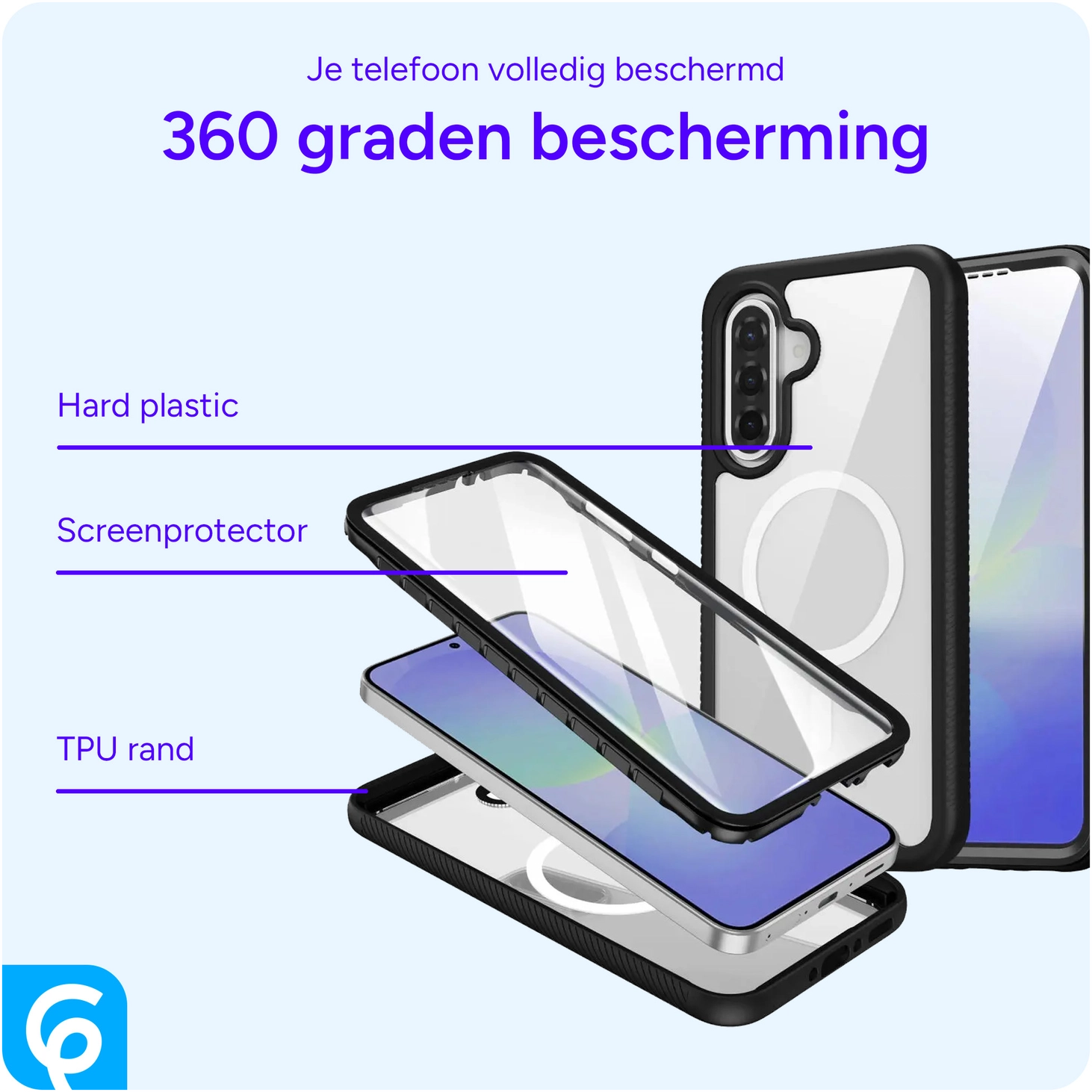 Samsung Galaxy A56 Hoesje Full Protect 360° Cover met MagSafe / Qi2 Zwart afbeelding 3
