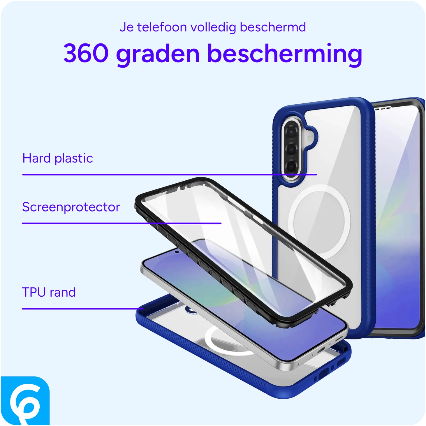 Samsung Galaxy A56 Hoesje Full Protect 360° Cover met MagSafe / Qi2 Blauw afbeelding 5
