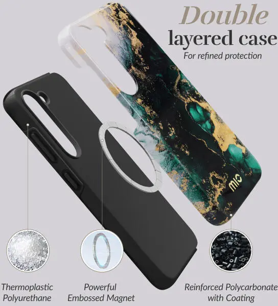 MIO MagSafe Samsung Galaxy A16 Hoesje Hard Shell Back Cover Green Marble afbeelding 6