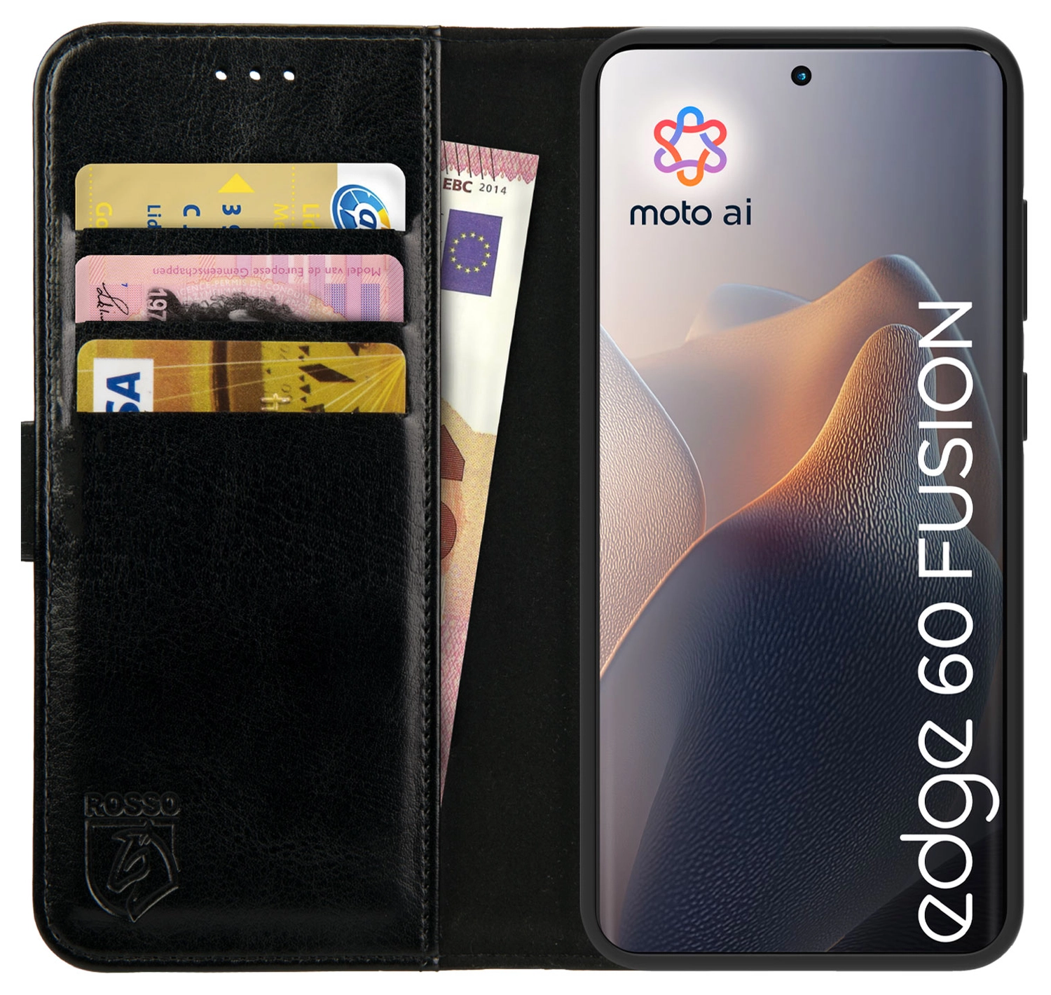 Rosso Element Motorola Edge 60 Fusion Hoesje Book Case Wallet Zwart afbeelding 1