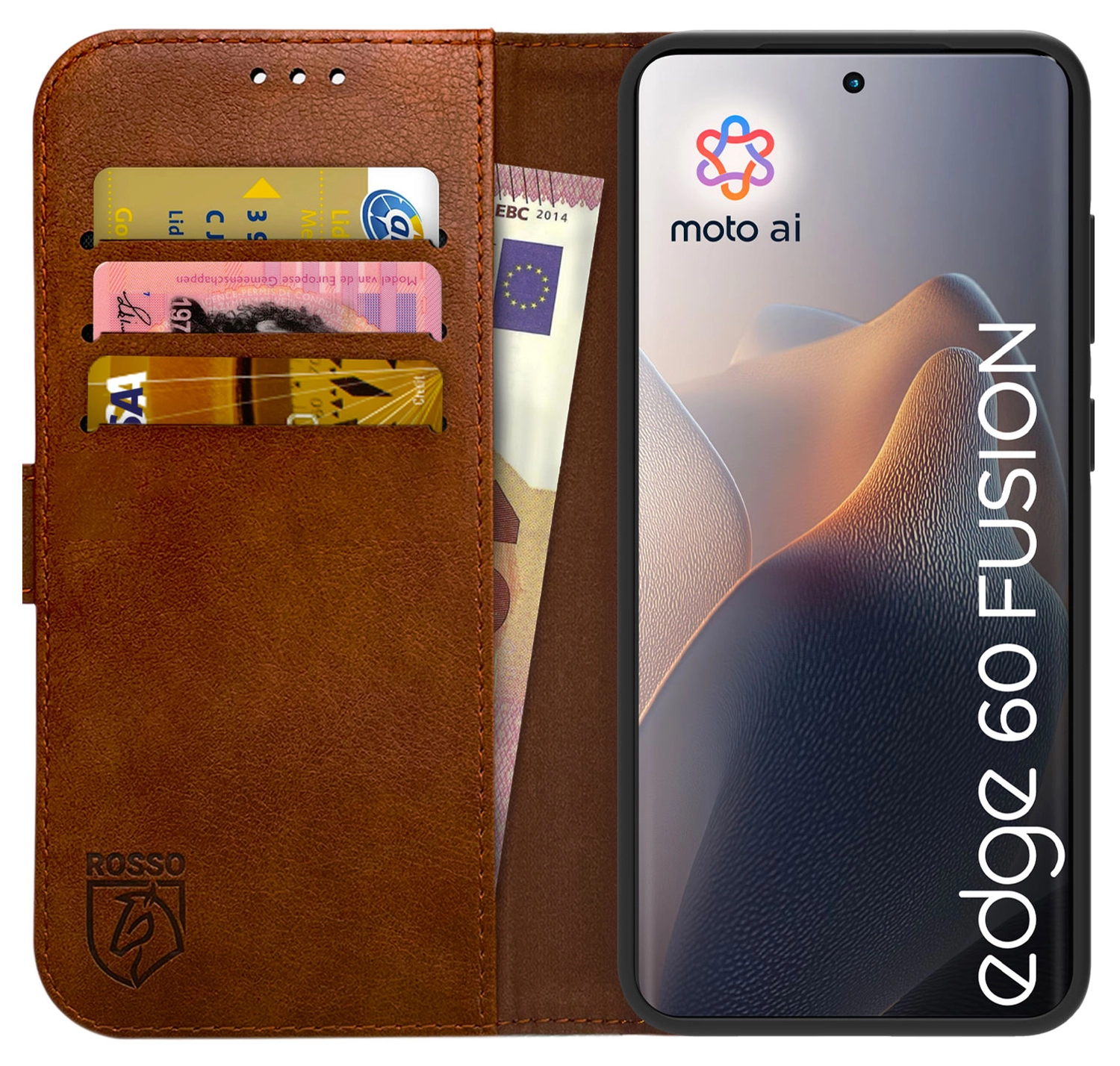 Rosso Element Motorola Edge 60 Fusion Hoesje Book Case Wallet Bruin afbeelding 1