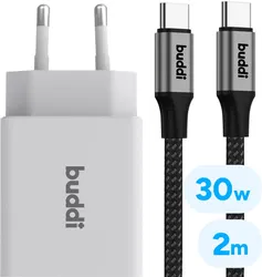 Buddi 30W PD GaN USB-C / USB-A Oplader met Buddi Flex USB-C Kabel 2M afbeelding