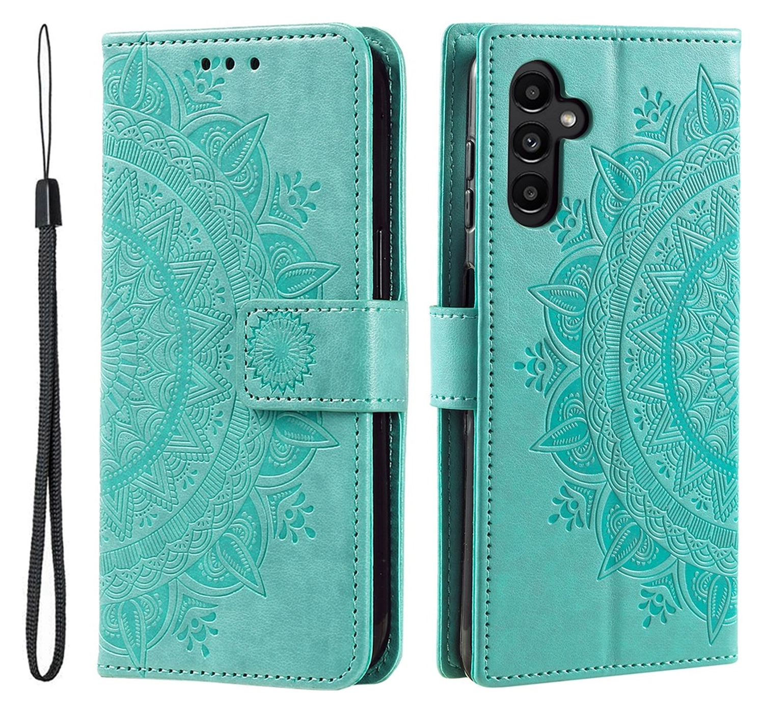 Samsung Galaxy A36 Hoesje Mandala Book Case met Pasjeshouder Groen afbeelding 1