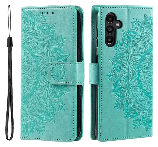Samsung Galaxy A36 Hoesje Mandala Book Case met Pasjeshouder Groen afbeelding 1
