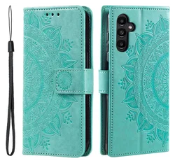 Samsung Galaxy A36 Hoesje Mandala Book Case met Pasjeshouder Groen afbeelding