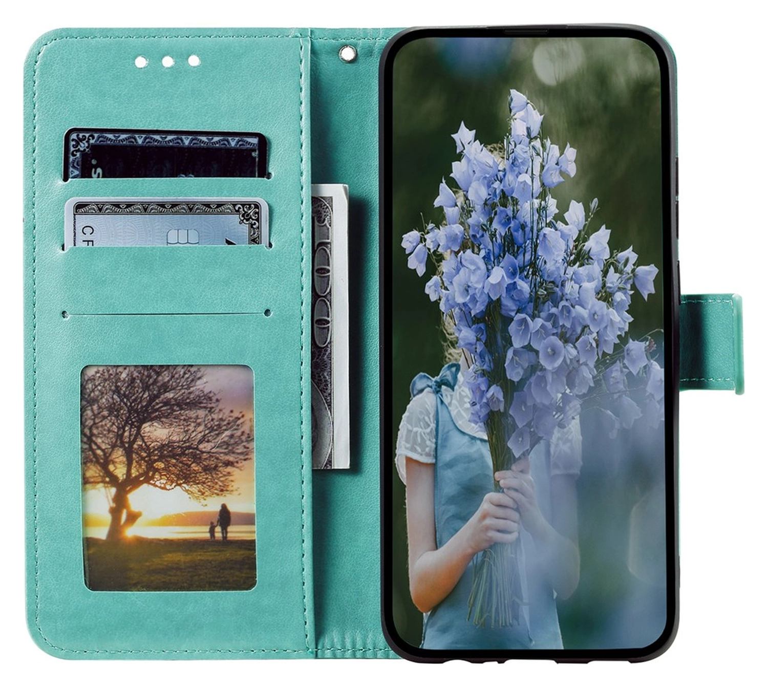Samsung Galaxy A36 Hoesje Mandala Book Case met Pasjeshouder Groen afbeelding 2