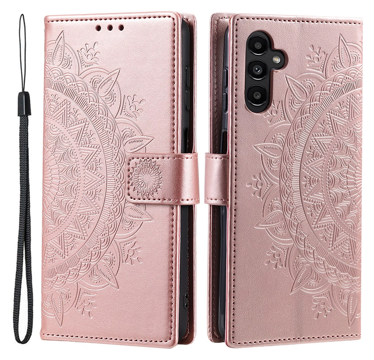 Samsung Galaxy A36 Hoesje Mandala Book Case met Pasjeshouder Roze Goud afbeelding 1