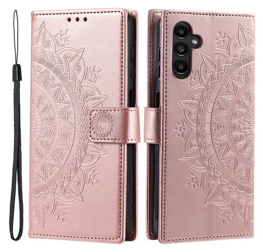 Samsung Galaxy A36 Hoesje Mandala Book Case met Pasjeshouder Roze Goud afbeelding 1
