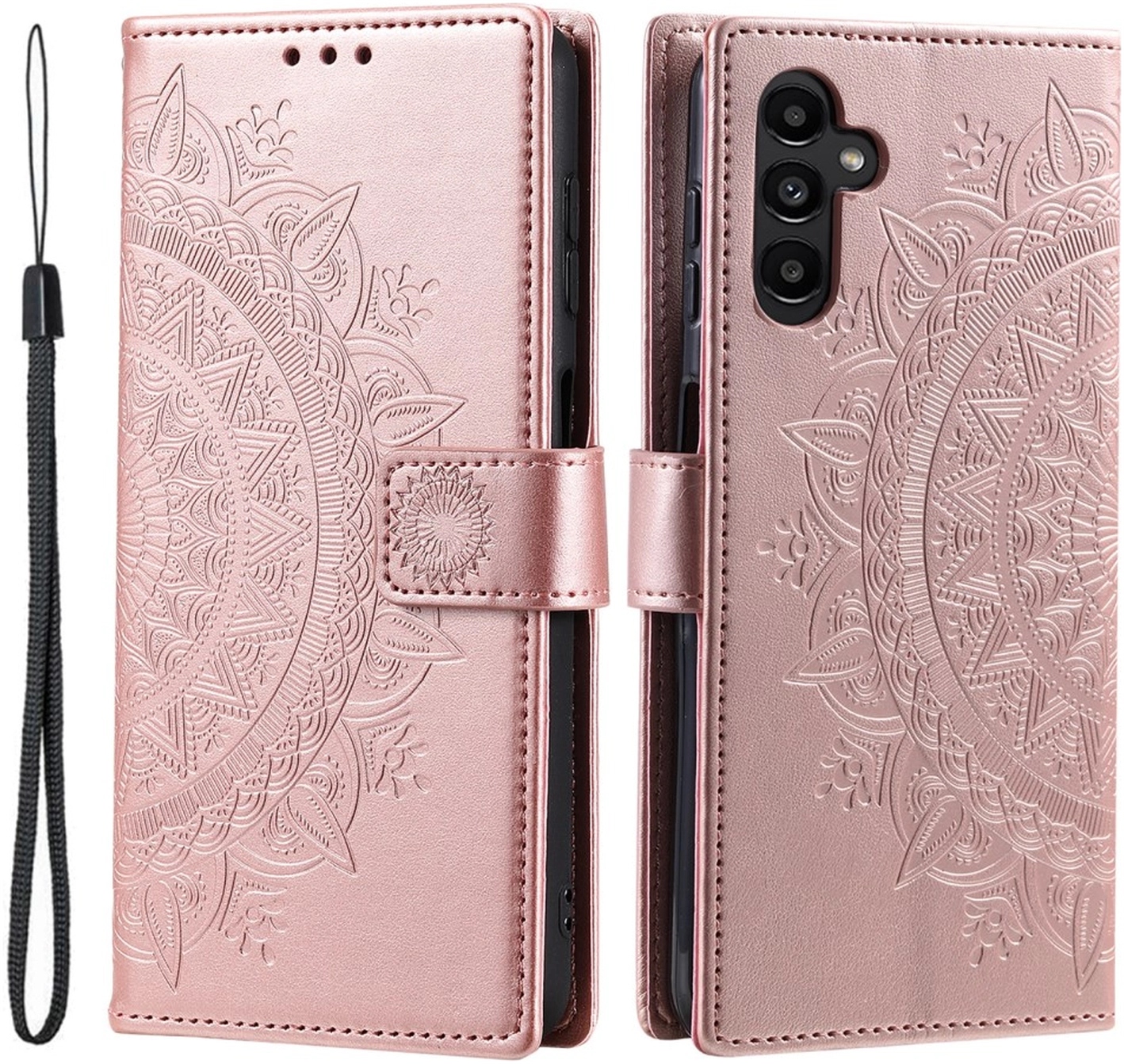 Samsung Galaxy A56 Hoesje Mandala Book Case met Pasjeshouder Roze Goud afbeelding 1