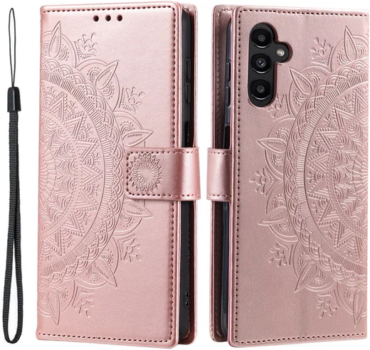 Samsung Galaxy A56 Hoesje Mandala Book Case met Pasjeshouder Roze Goud afbeelding 1